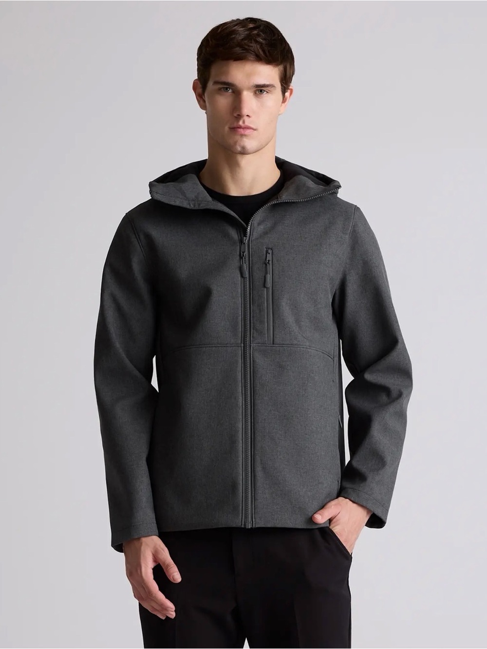 Quince Soft-shell Fleece Lined Full Zip Hooded Jacket Heather Charcoal Large